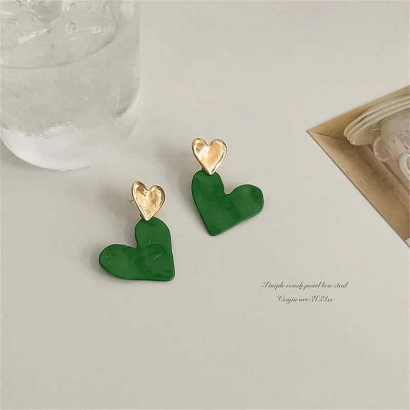 Green Enamel & Goldtone Double Heart Drop Earrings made by Zulily