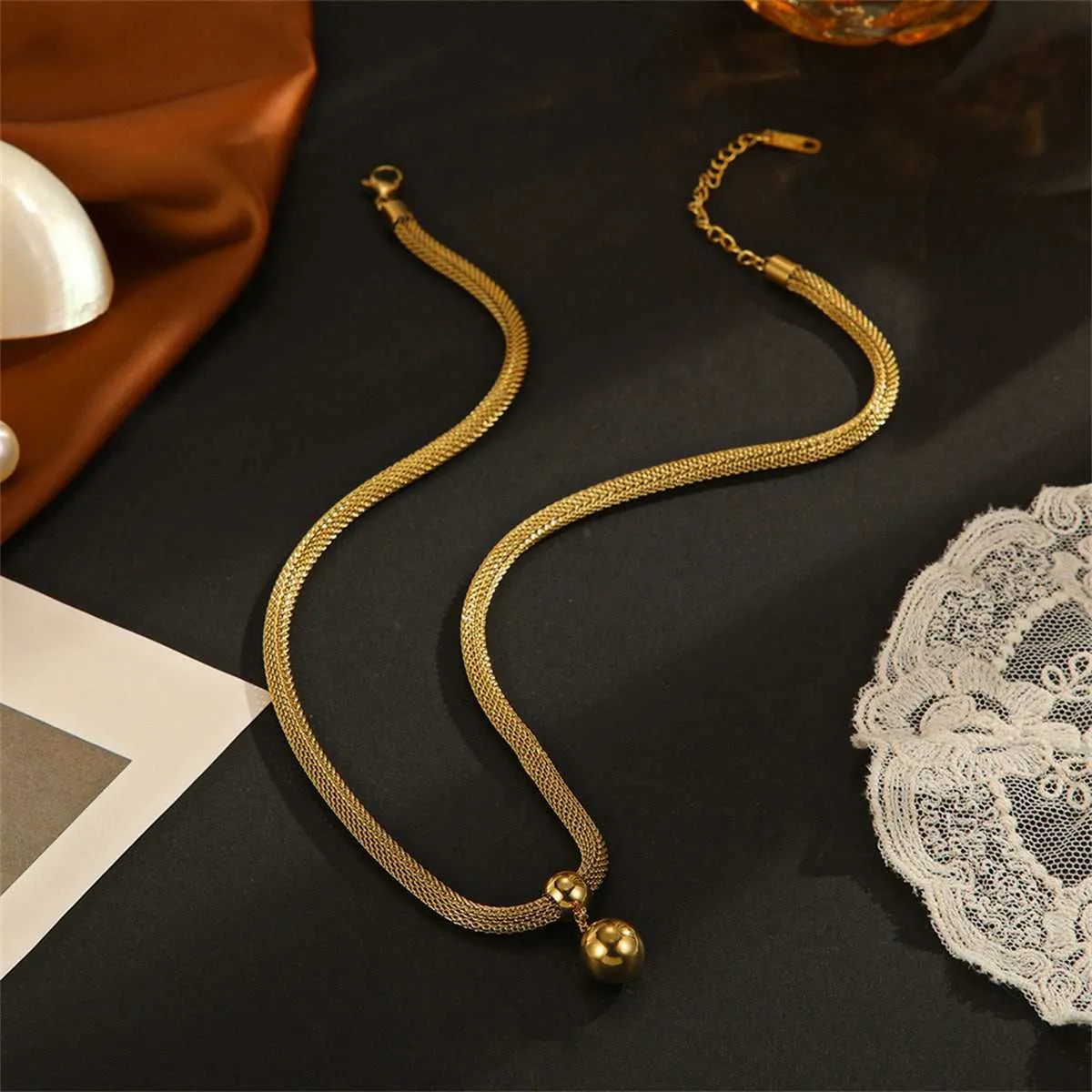 Goldtone Ball Mesh Chain Pendant Necklace sold by Zulily product image thumbnail 3