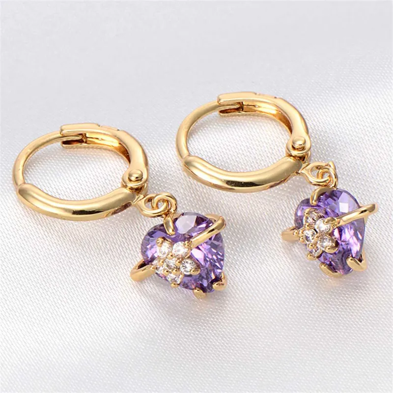 Purple Crystal & Cubic Zirconia Goldtone Heart Drop Earrings made by Zulily
