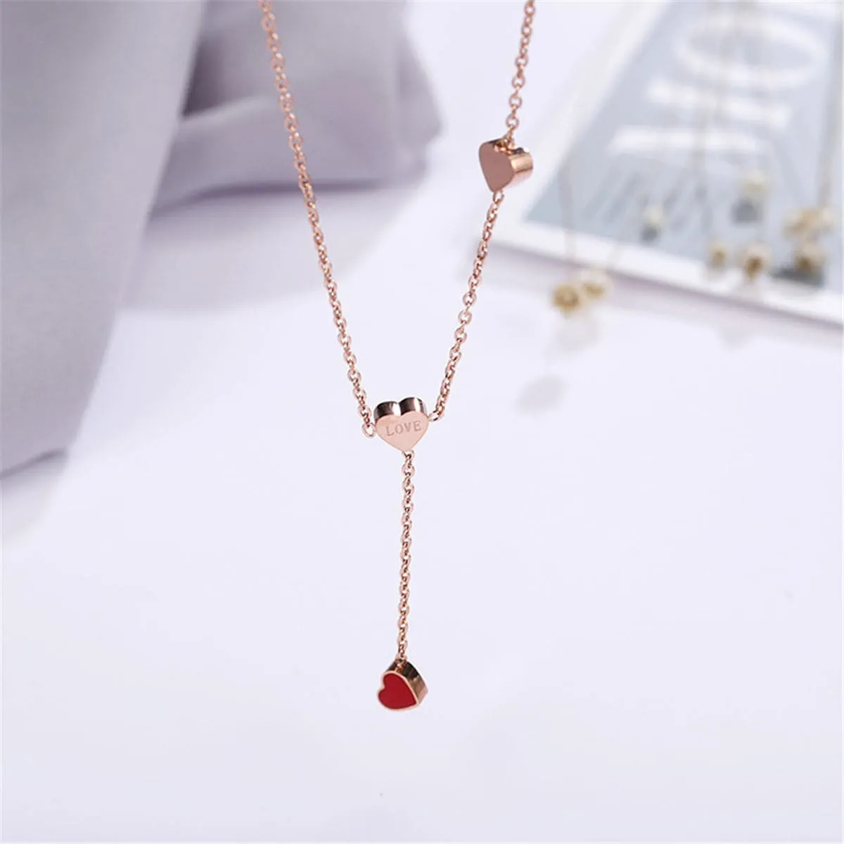 Red Enamel & Rose Goldtone Heart Lariat Necklace sold by Zulily product image thumbnail 2