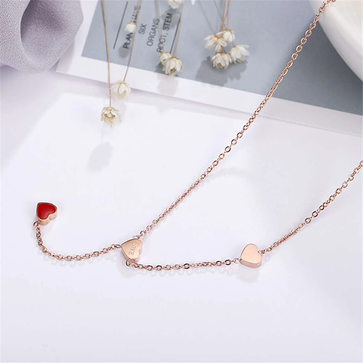 Red Enamel & Rose Goldtone Heart Lariat Necklace sold by Zulily product image thumbnail 3