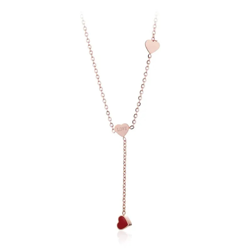 Red Enamel & Rose Goldtone Heart Lariat Necklace made by Zulily