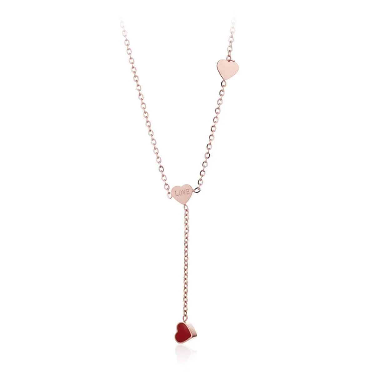Red Enamel & Rose Goldtone Heart Lariat Necklace sold by Zulily