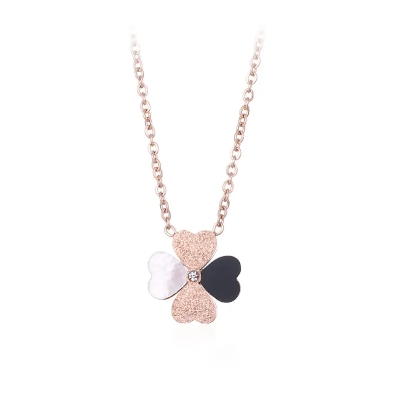 White Shell & Cubic Zirconia Rose Goldtone Clover Pendant Necklace made by Zulily