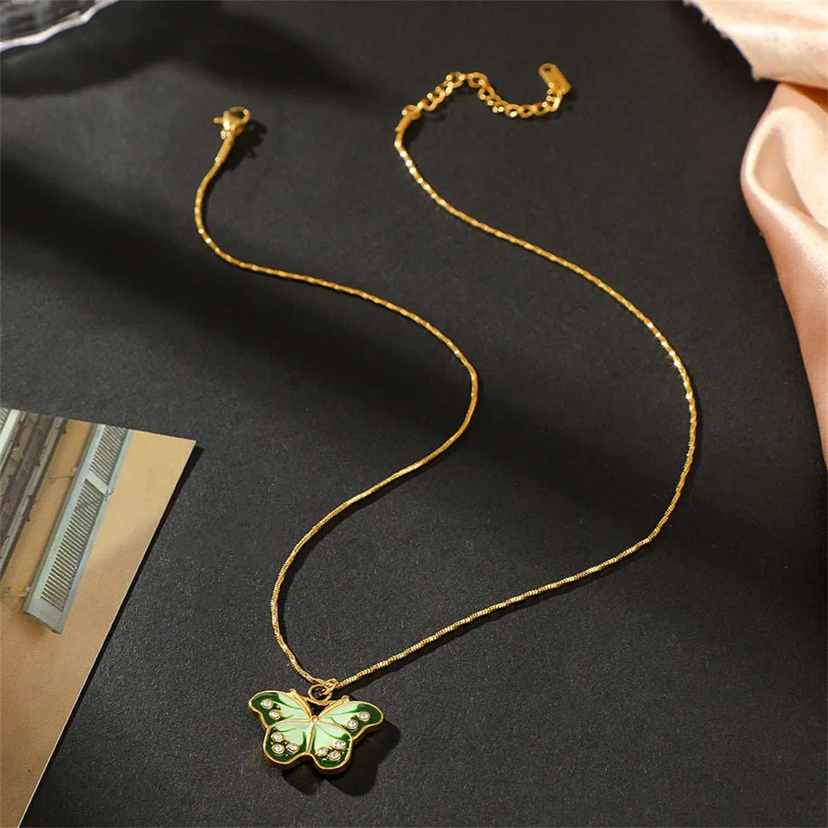 Cubic Zirconia & Green Butterfly Pendant Necklace sold by Zulily product image thumbnail 3