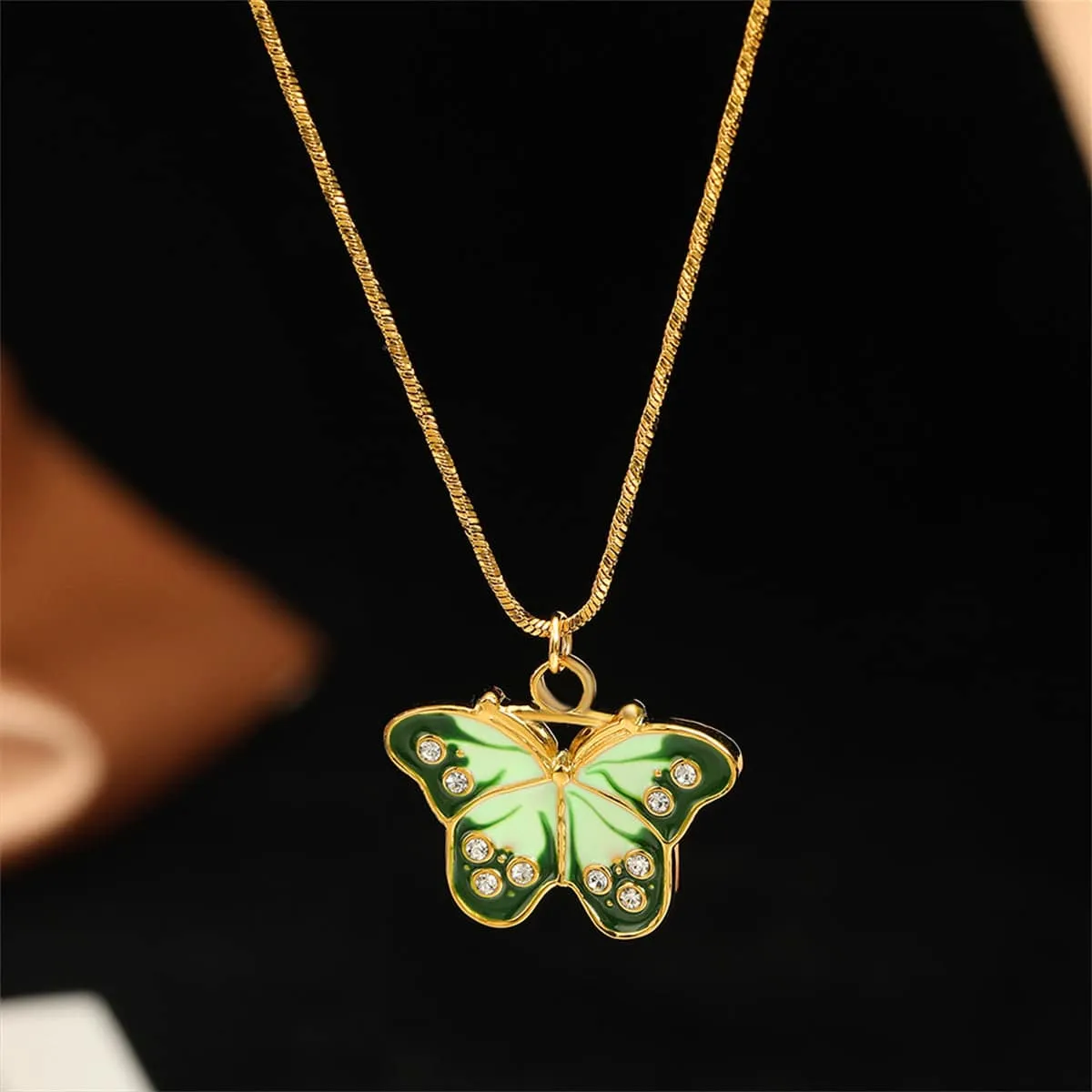 Cubic Zirconia & Green Butterfly Pendant Necklace sold by Zulily product image thumbnail 2