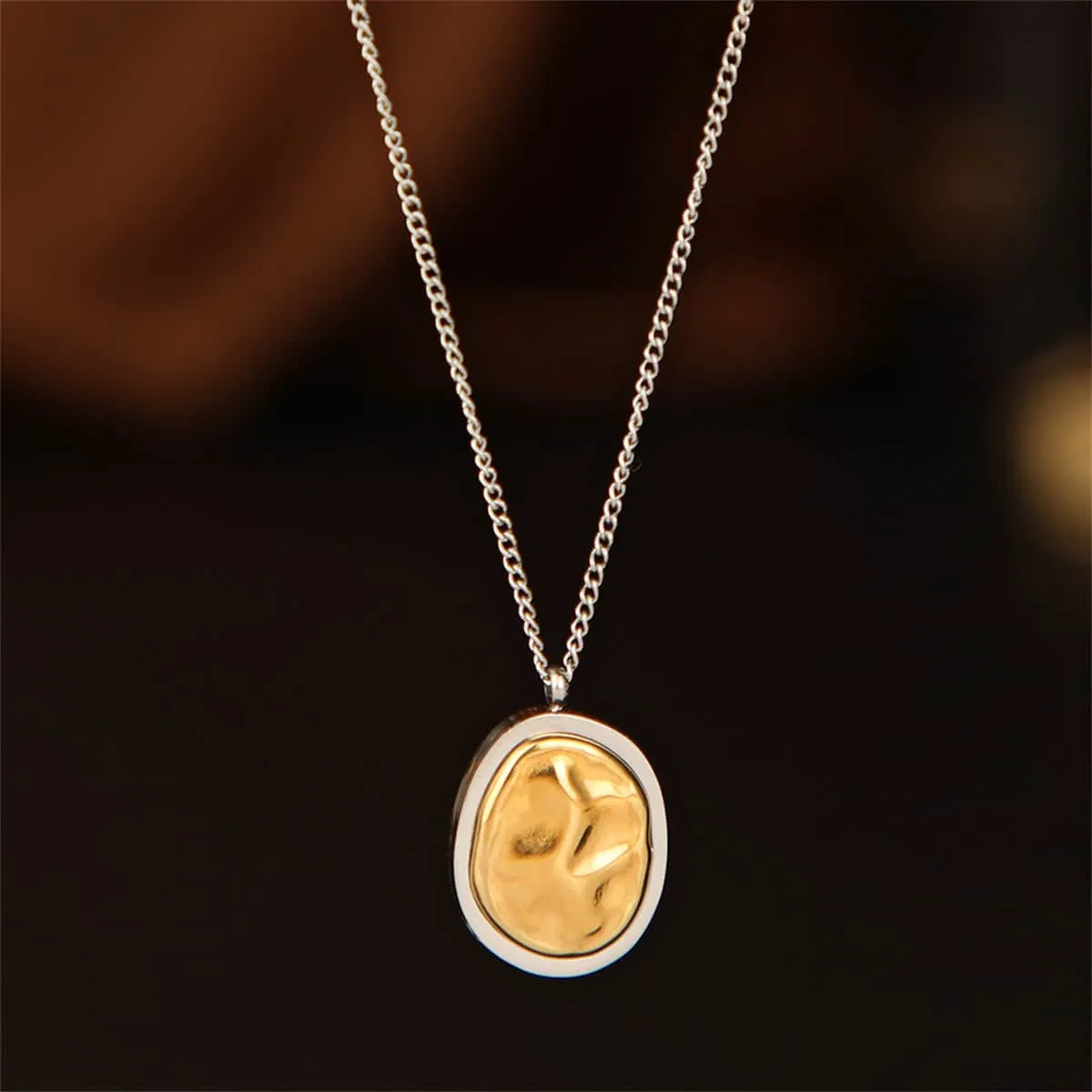 Two-tone Oval Pendant Necklace sold by Zulily product image thumbnail 3