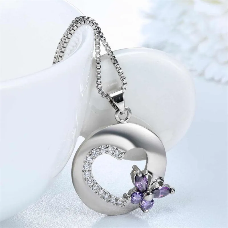Purple Crystal & Cubic Zirconia Heart Butterfly Pendant Necklace made by Zulily