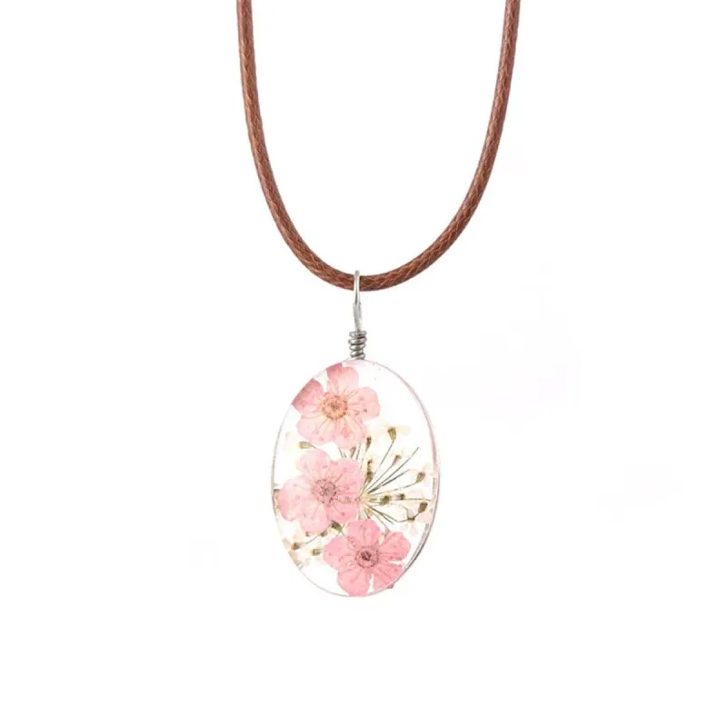 Pink Peach Blossom Oval Pendant Necklace made by Zulily