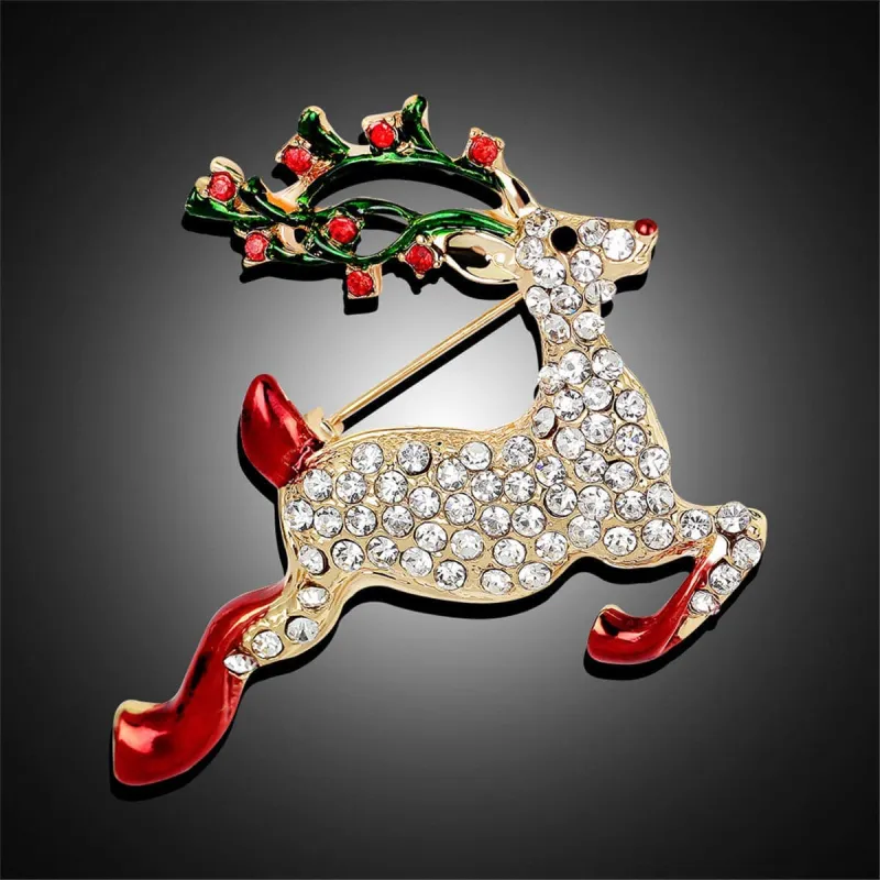 Cubic Zirconia & Goldtone Jumping Deer Brooch made by Zulily
