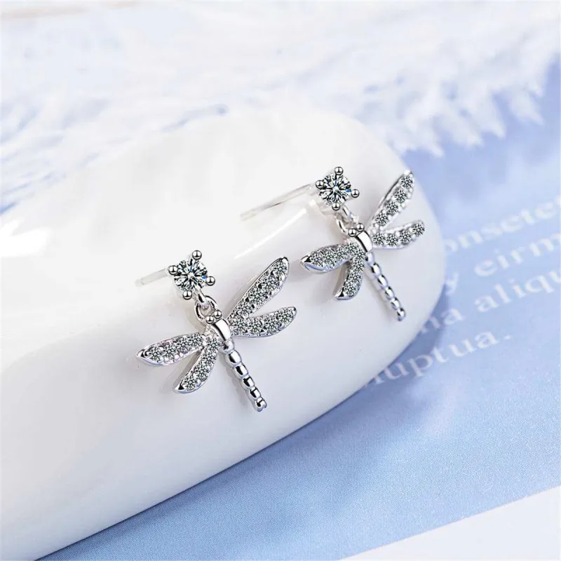 Cubic Zirconia & Silvertone Dragonfly Dangle Earrings made by Zulily