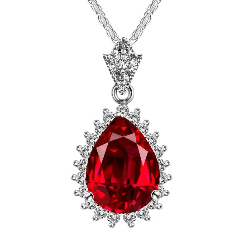 Red Crystal & Cubic Zirconia Pear Cut Halo Pendant Necklace made by Zulily