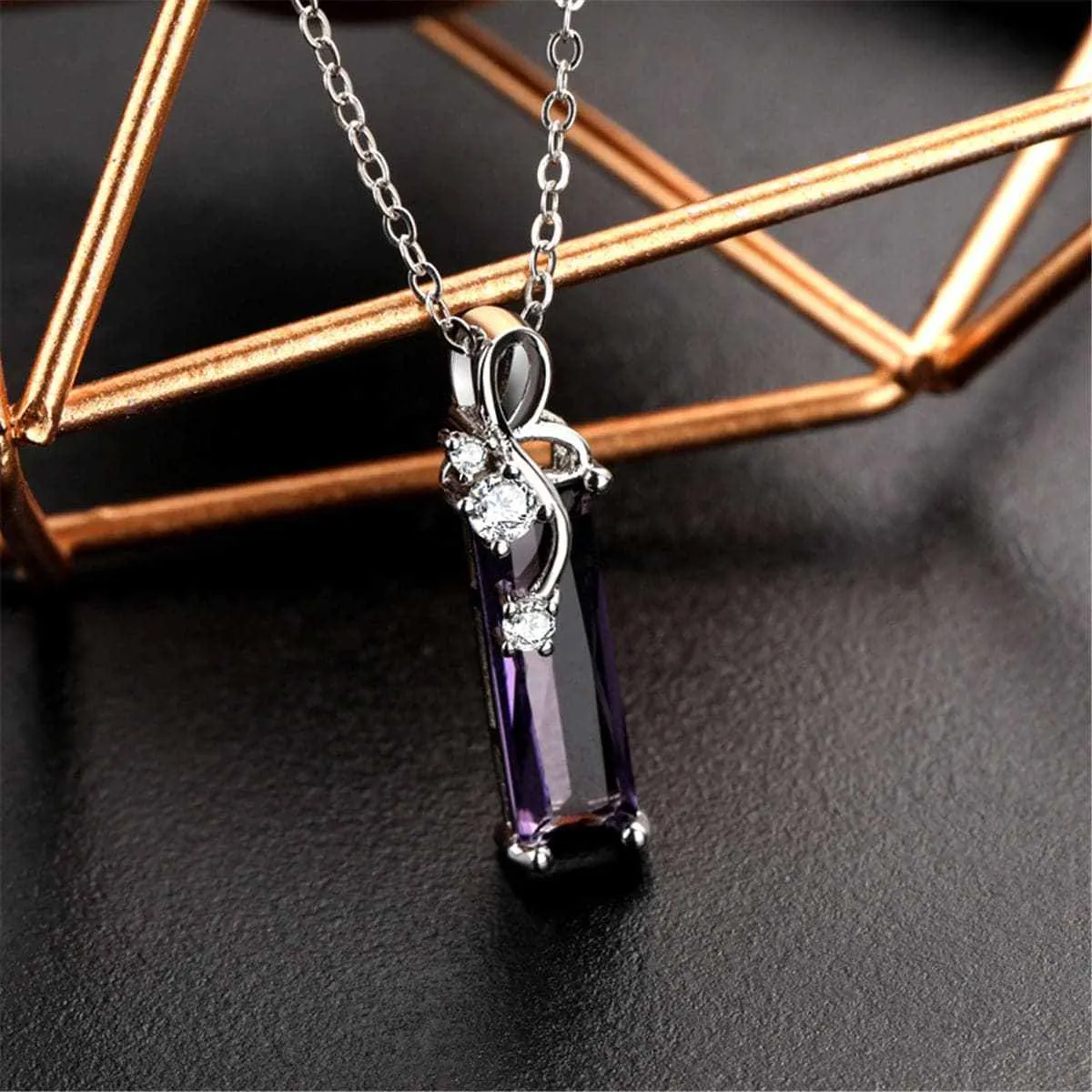 Purple Crystal & Cubic Zirconia Rectangle Pendant Necklace sold by Zulily
