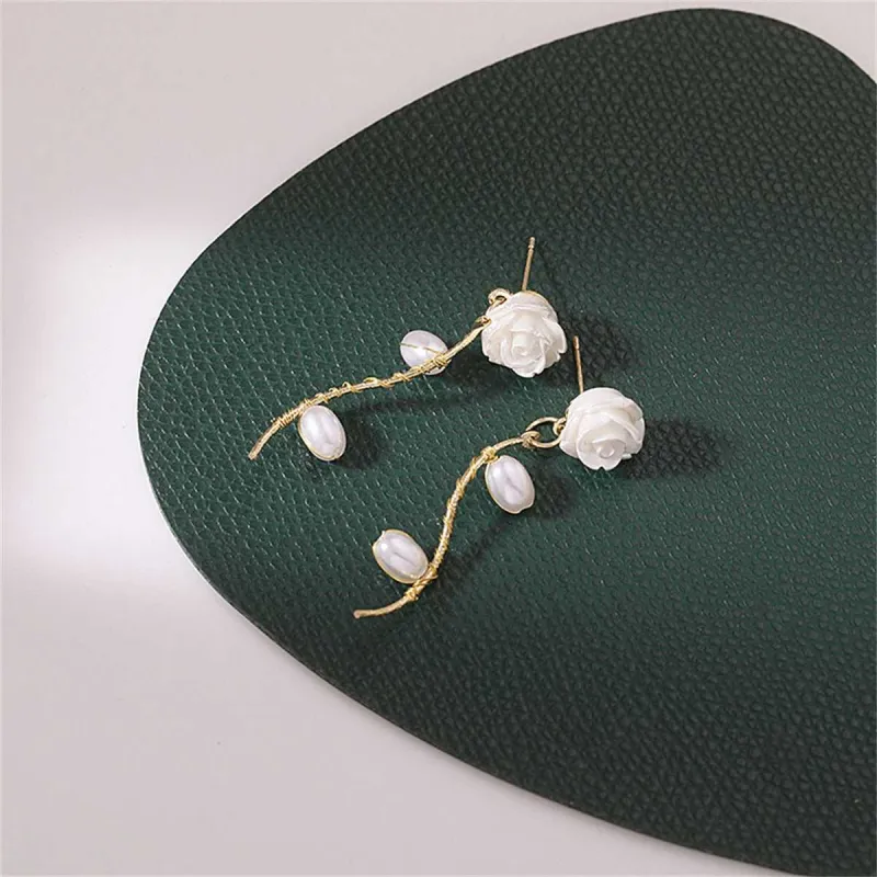Pearl & Resin Goldtone Rose Drop Earrings made by Zulily
