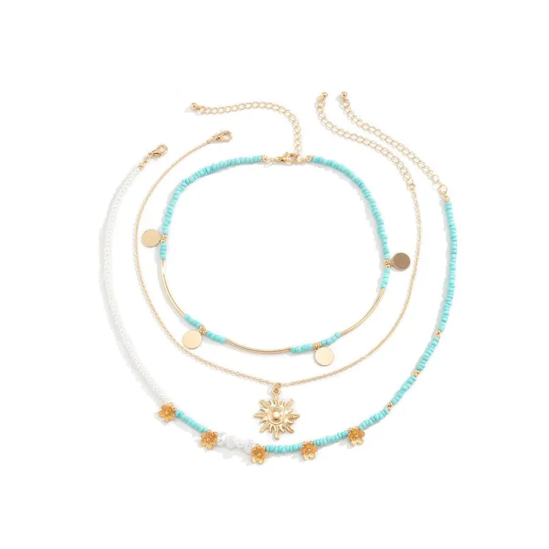 Howlite & Pearl Goldtone Sun Pendant Necklace Set made by Zulily