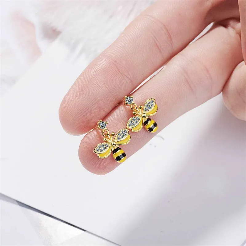Yellow Enamel & Cubic Zirconia Goldtone Bee Drop Earring made by Zulily