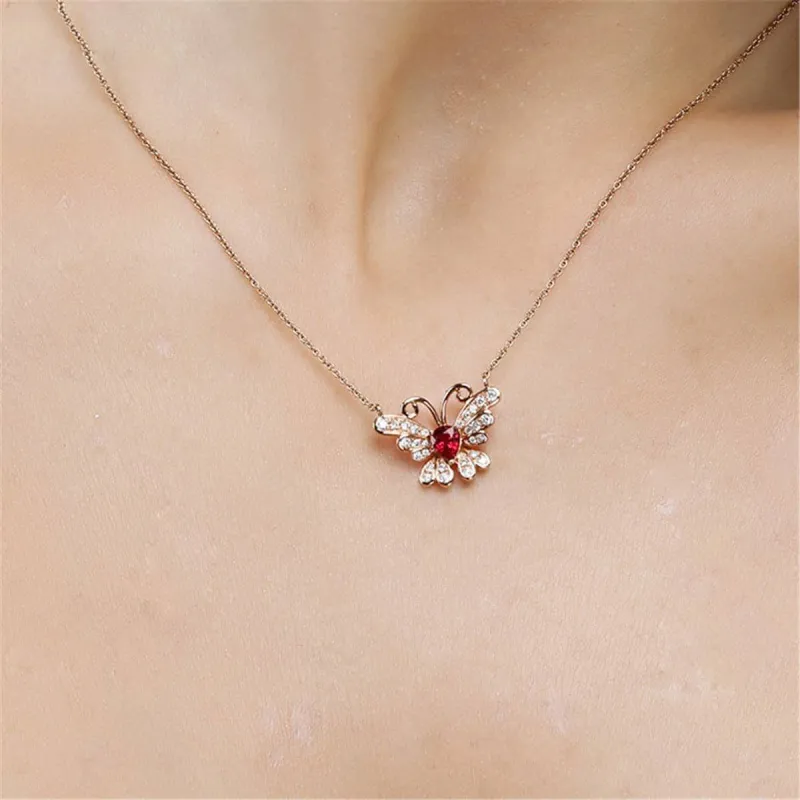 Red Crystal & Cubic Zirconia Rose Goldtone Butterfly Pendant Necklace made by Zulily