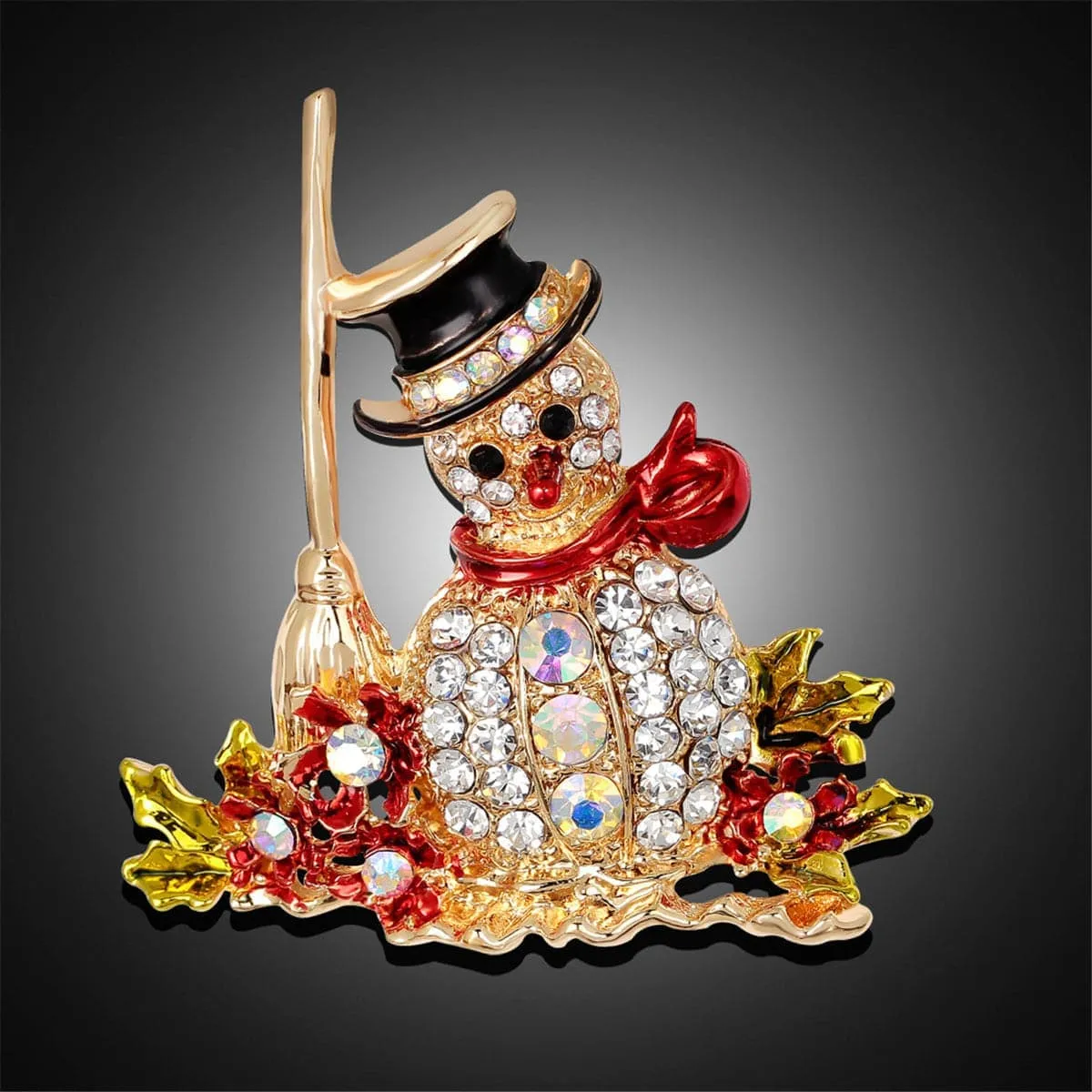 Cubic Zirconia & Goldtone Snowman Broom Brooch sold by Zulily product image thumbnail 3