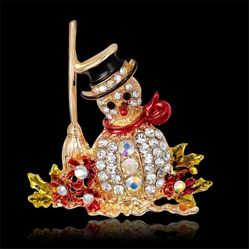 Cubic Zirconia & Goldtone Snowman Broom Brooch made by Zulily