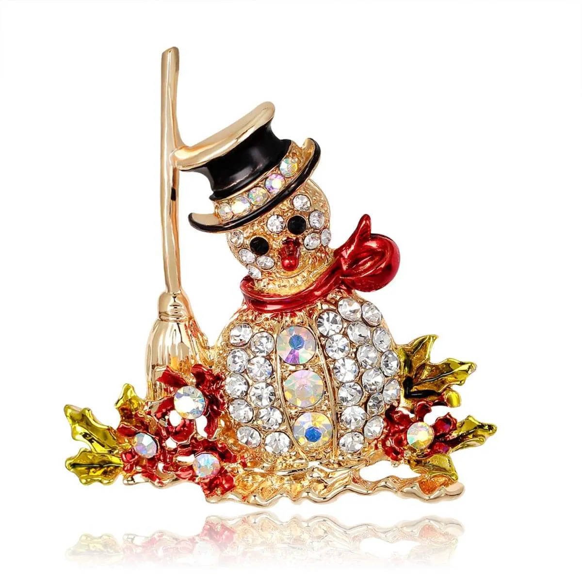 Cubic Zirconia & Goldtone Snowman Broom Brooch sold by Zulily product image thumbnail 2
