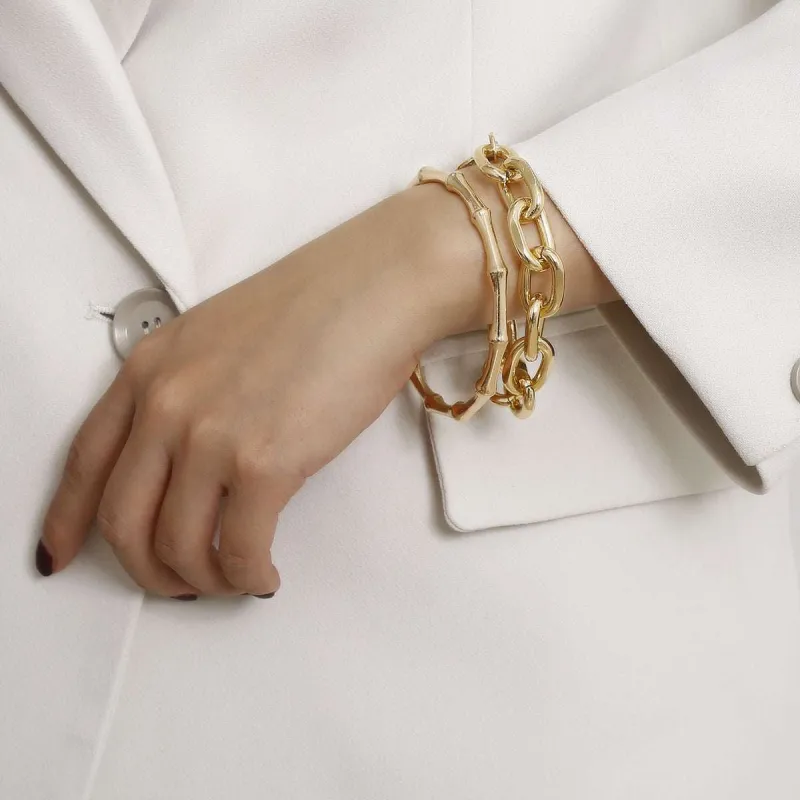 Goldtone Cable Chain Bracelet & Bamboo Bangle Set made by Zulily