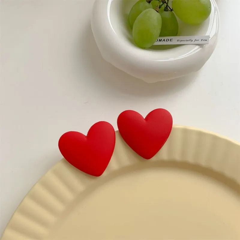 Red Acrylic & Silvertone Heart Stud Earrings made by Zulily