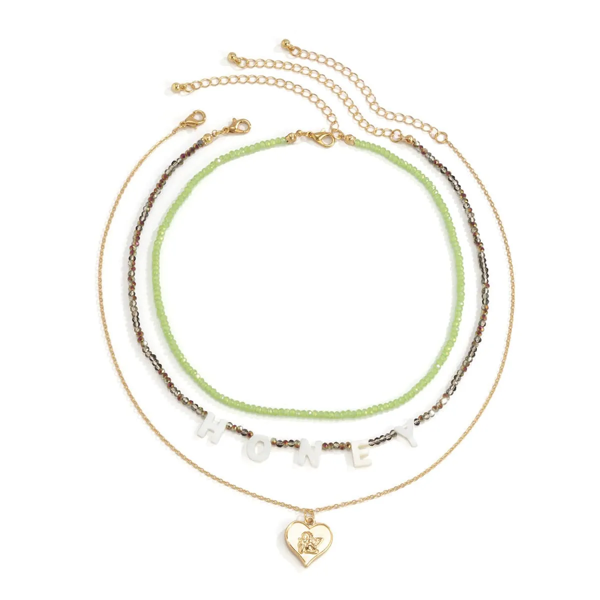 Multicolor Howlite & Acrylic Goldtone 'Honey' Angel Heart Pendant Necklace Set sold by Zulily