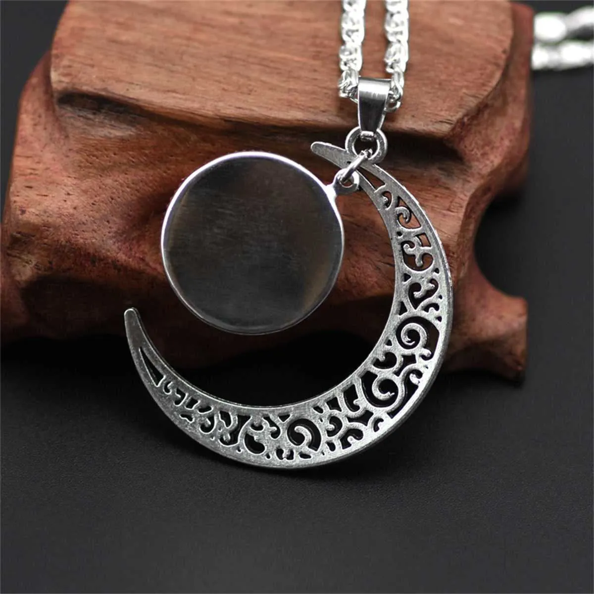 Purple Pressed Flower & Silvertone Filigree Moon Pendant Necklace sold by Zulily product image thumbnail 2