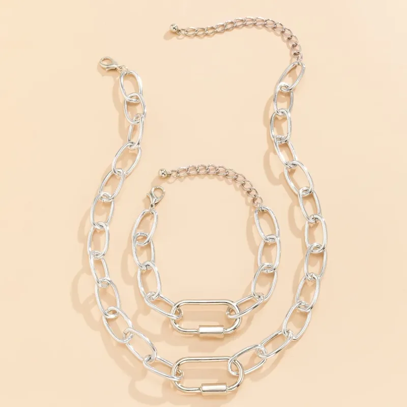 Silvertone Chunky Cable Chain & Bracelet Set made by Zulily