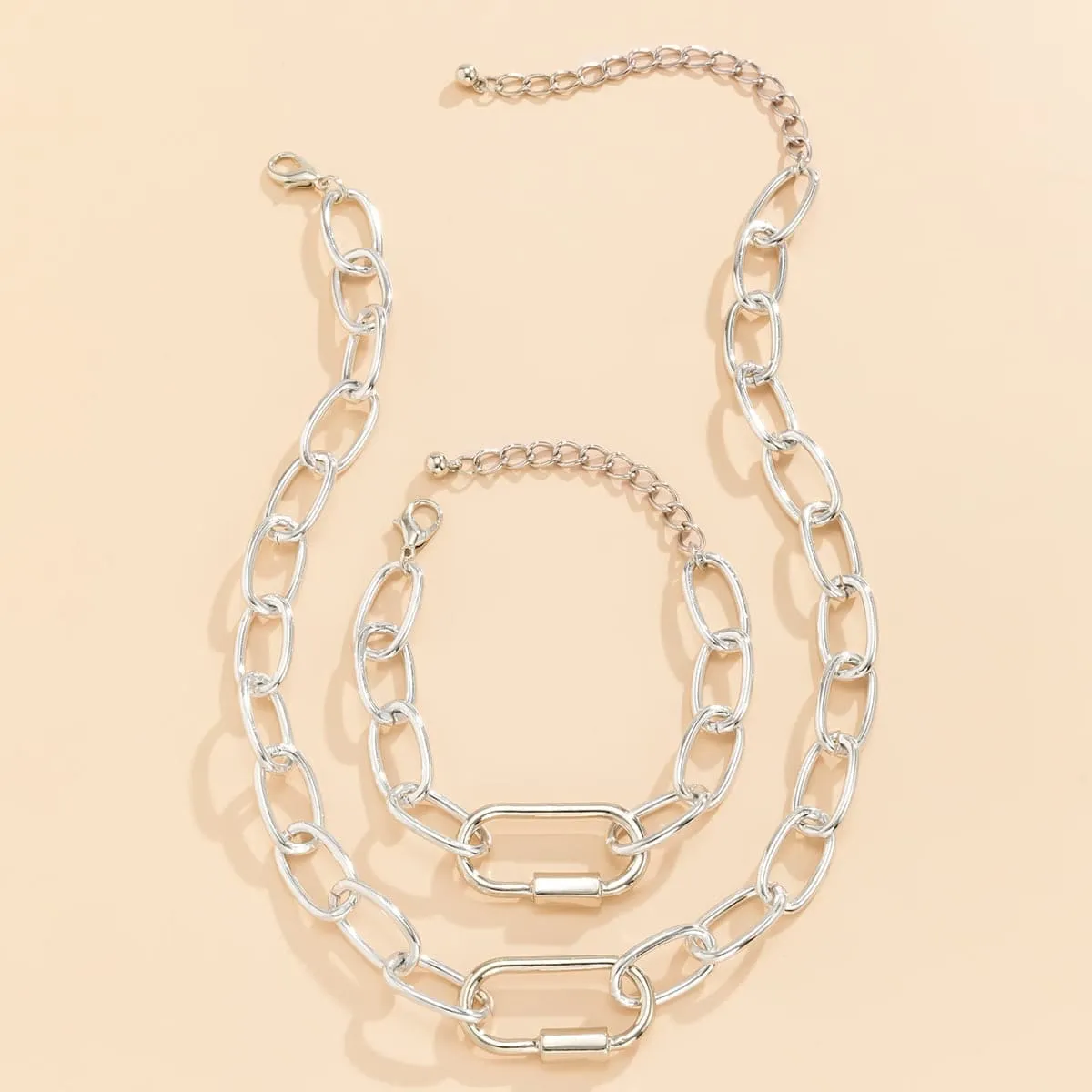 Silvertone Chunky Cable Chain & Bracelet Set sold by Zulily