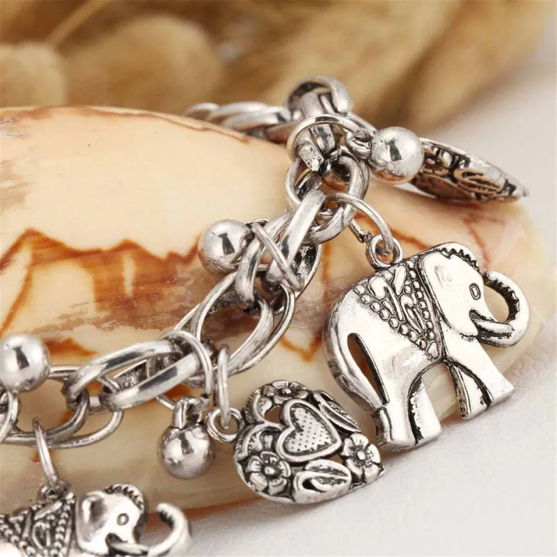 Silvertone Elephant Hearts Charm Anklet made by Zulily