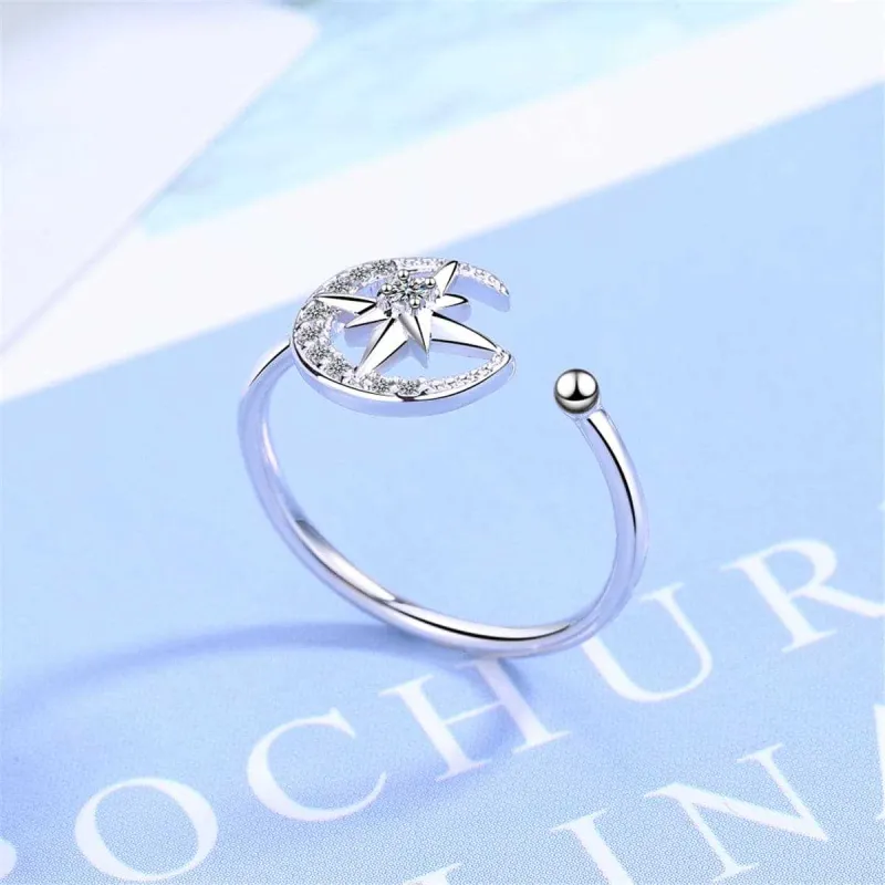 Cubic Zirconia & Silvertone Moon & Star Open Ring made by Zulily