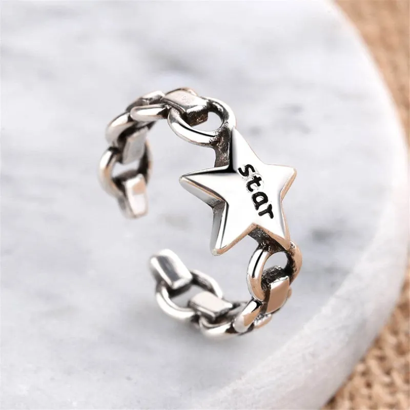 Silvertone 'Star' Chain Open Ring made by Zulily