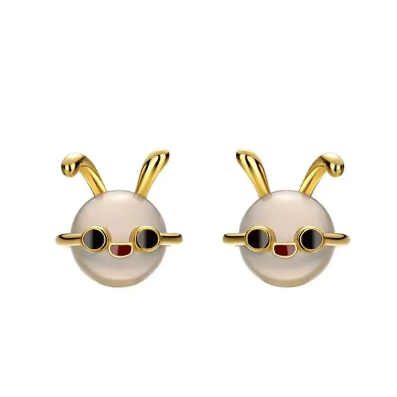 Quartz & Goldtone Rabbit Stud Earrings made by Zulily
