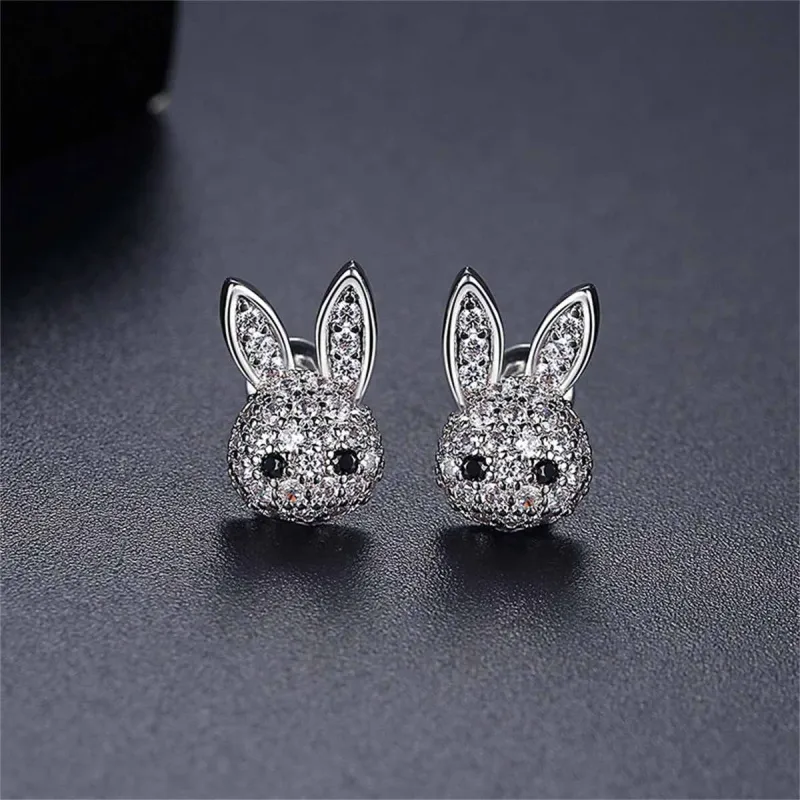 Cubic Zirconia & Silvertone Rabbit Stud Earrings made by Zulily