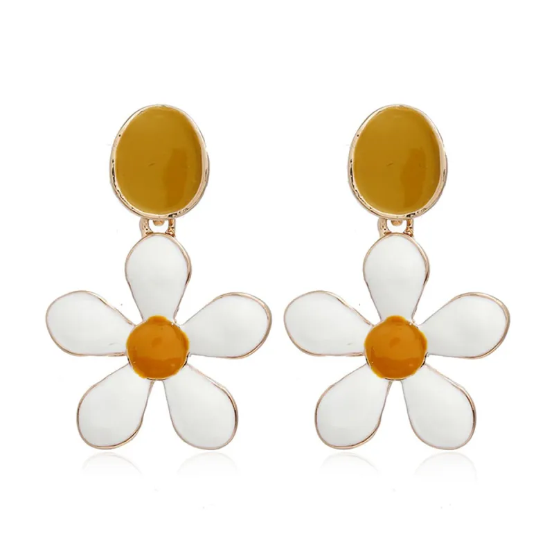 White Enamel & Goldtone Flower Drop Earrings made by Zulily