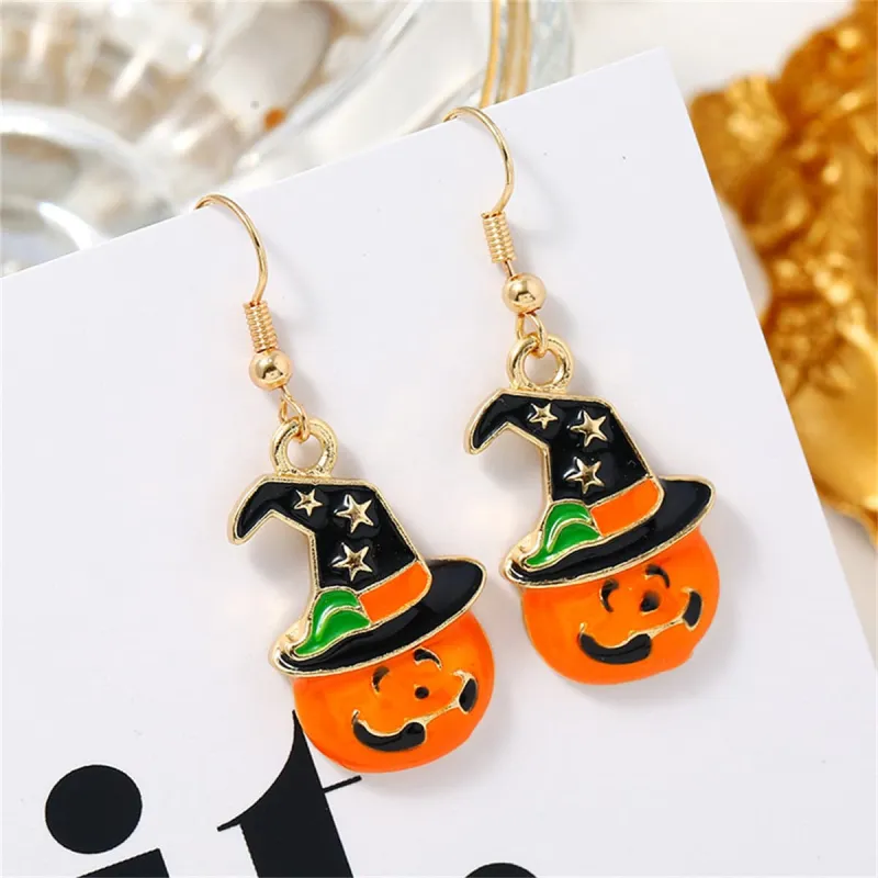 Orange Enamel & Goldtone Jack-O'-Lantern Drop Earrings made by Zulily
