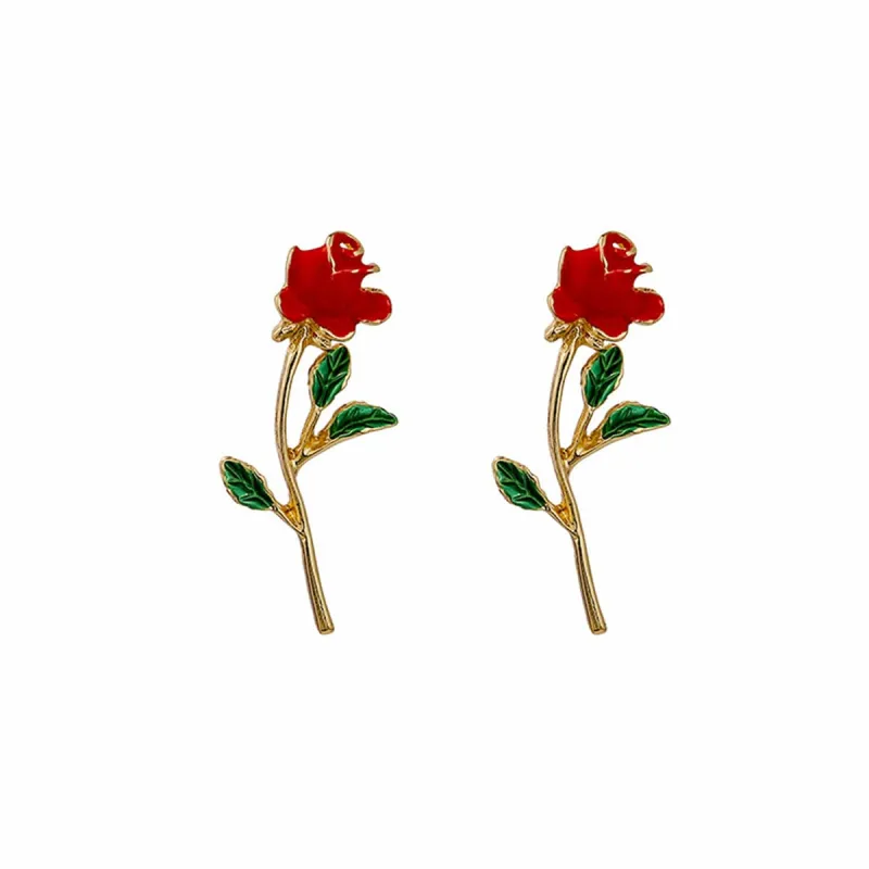 Red Enamel & Goldtone Rose Drop Earrings made by Zulily
