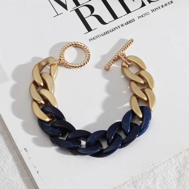 Dark Blue Resin & Goldtone Curb Chain Toggle Bracelet made by Zulily