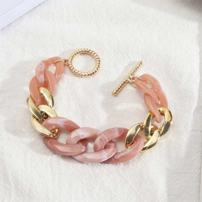Pink Resin & Goldtone Curb Chain Toggle Bracelet made by Zulily