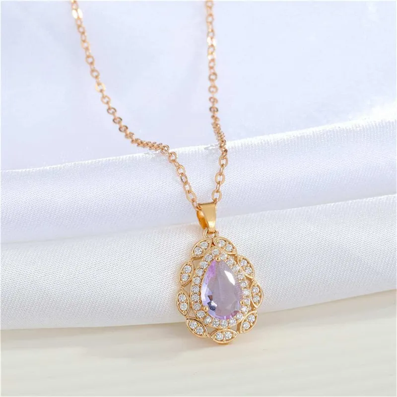 Purple Crystal & Cubic Zirconia Teardrop Pendant Necklace made by Zulily
