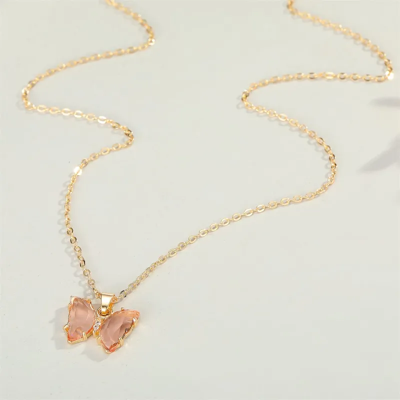 Pink Crystal & Cubic Zirconia Butterfly Pendant Necklace made by Zulily