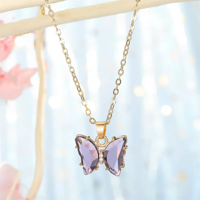 Purple Crystal & Cubic Zirconia Butterfly Pendant Necklace made by Zulily