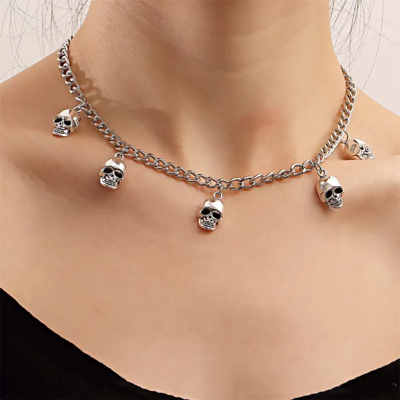Silvertone Skulls Charm Necklace made by Zulily