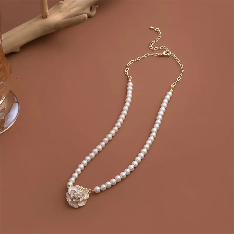 Pearl & Enamel Goldtone Camellia Pendant Necklace made by Zulily