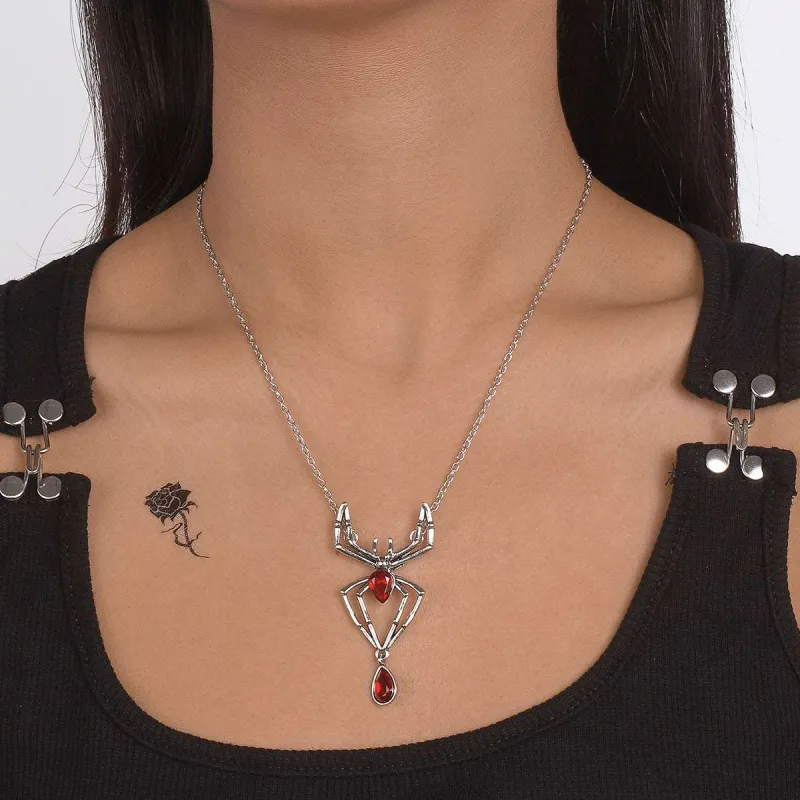 Red Crystal & Silvertone Spider Pendant Necklace made by Zulily