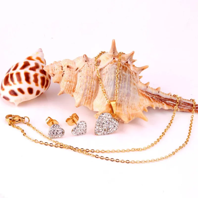 Clear Cubic Zirconia & Goldtone Heart Stud Earrings & Pendant Necklace made by Zulily