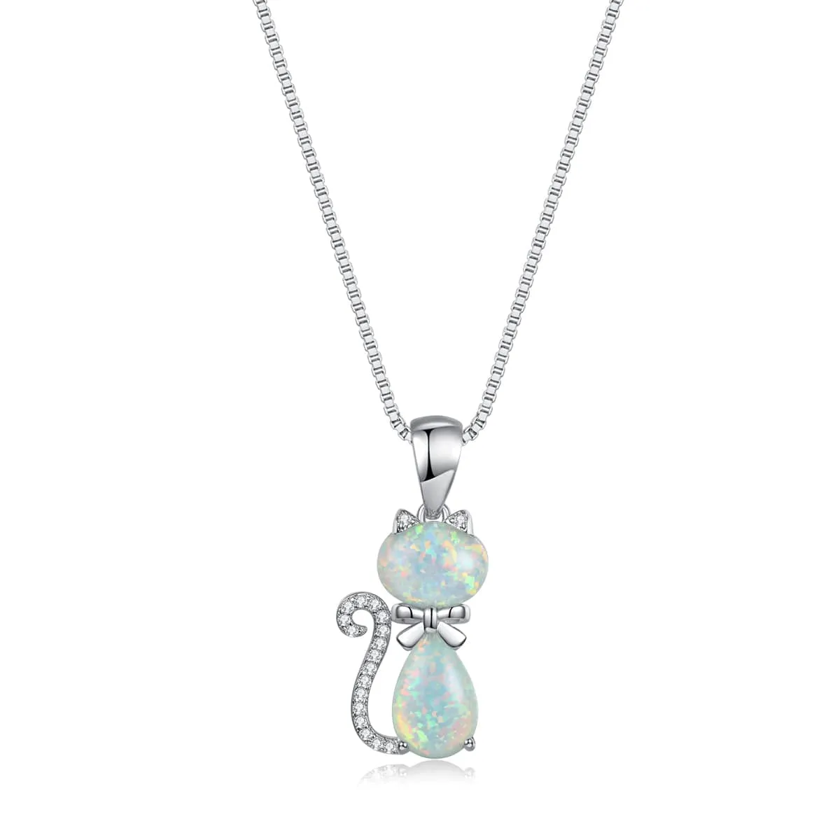 White Opal & Cubic Zirconia Cat Pendant Necklace sold by Zulily