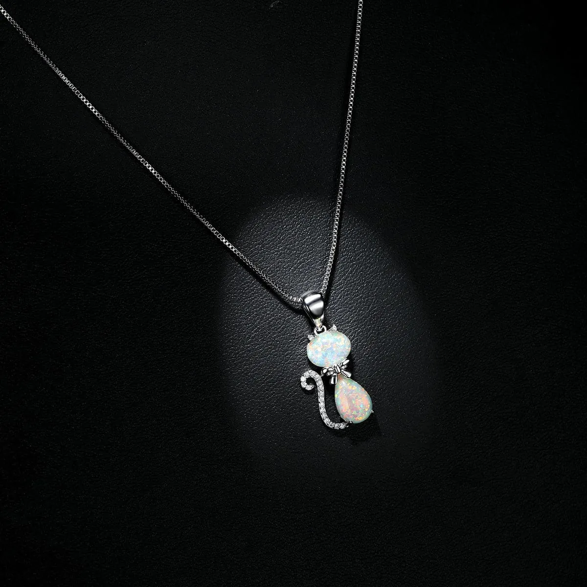White Opal & Cubic Zirconia Cat Pendant Necklace sold by Zulily product image thumbnail 2