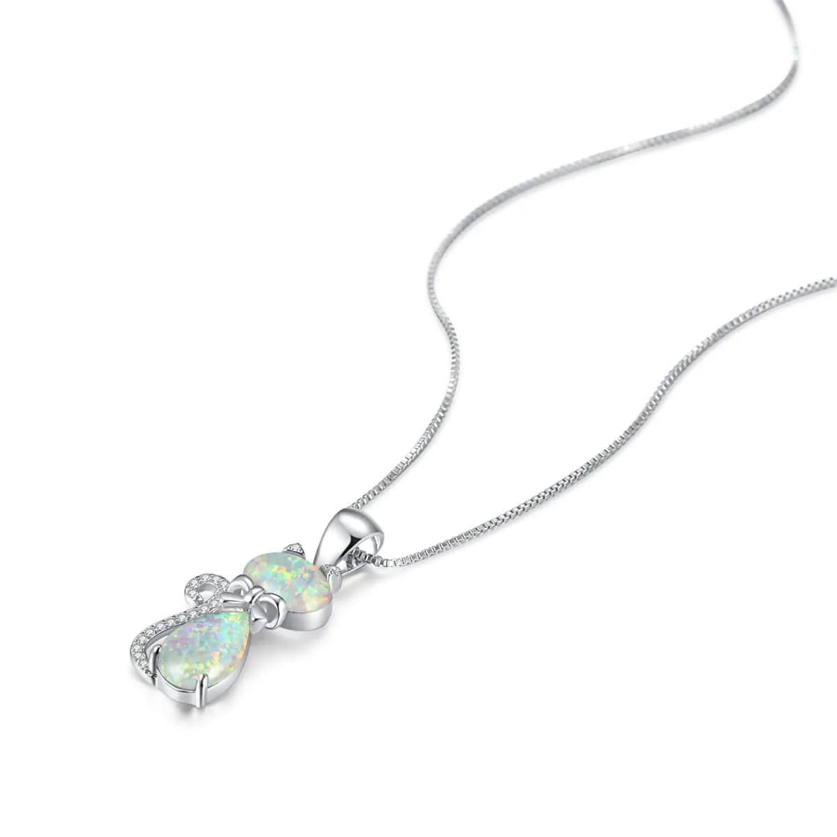 White Opal & Cubic Zirconia Cat Pendant Necklace sold by Zulily product image thumbnail 3
